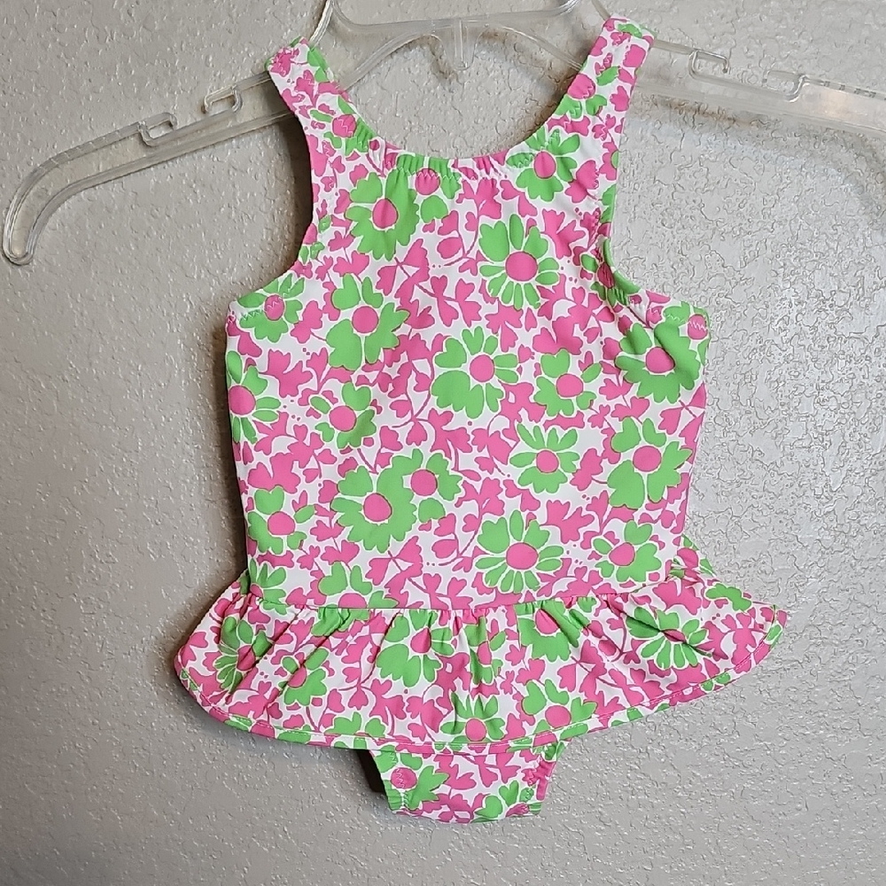 Lilly Pulitzer Pink and Green Floral One Piece Swimsuit